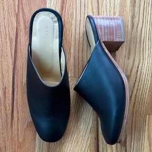 Nisolo Black Leather Mules with Wooden Heel
